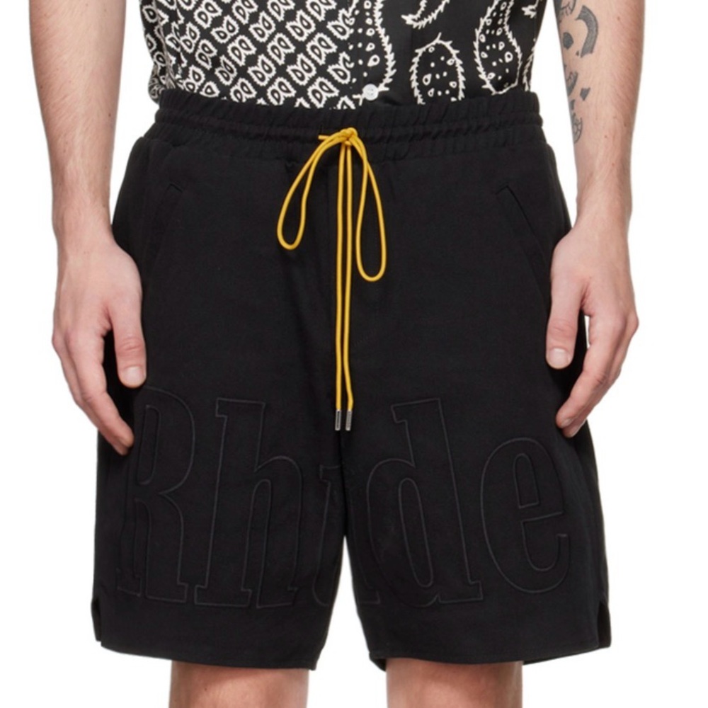 RHUDE Black Embroidered Shorts